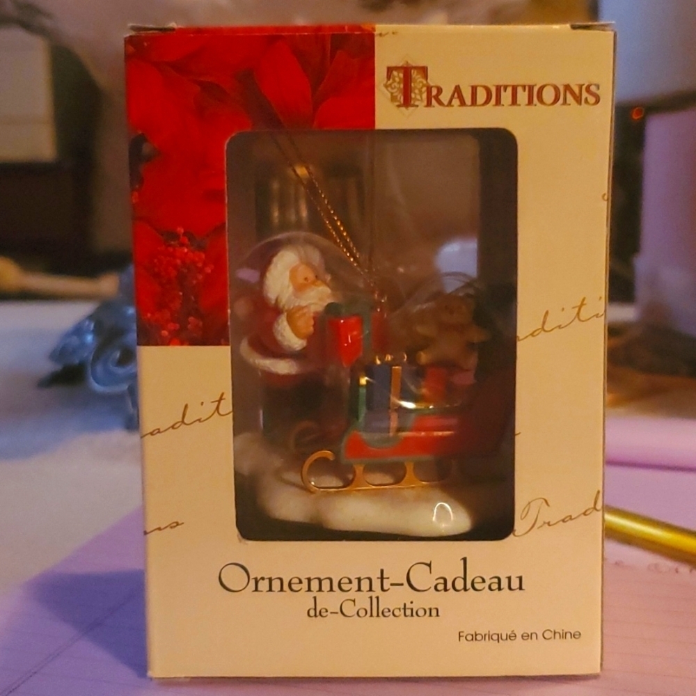 Vintage Christmas Tree Ornament Santa by Sleigh